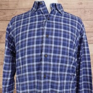 David Donahue Shirt Mens XL Blue Plaid Long Sleeve Button-Up Cotton Casual